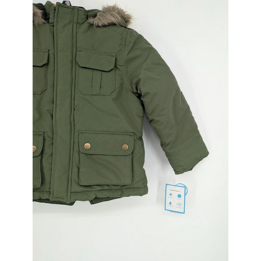 Carters Hooded Field Jacket Military Faux Fur Trim Parka Gorpcore Kids Size 5